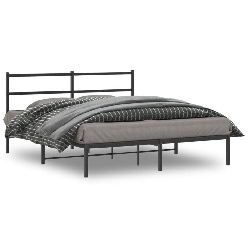 Cadre de lit métal sans matelas avec tête de lit noir 150x200cm 