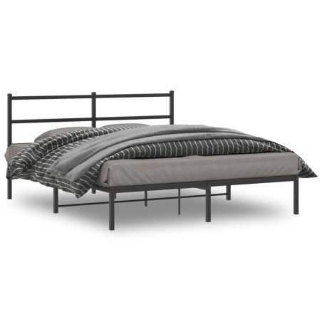 Cadre de lit métal sans matelas avec tête de lit noir 150x200cm 