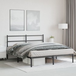 Cadre de lit métal sans matelas avec tête de lit noir 150x200cm 