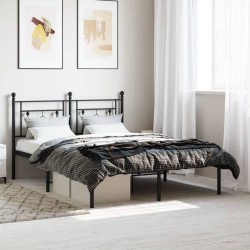 Cadre de lit métal sans matelas avec tête de lit noir 135x190cm 
