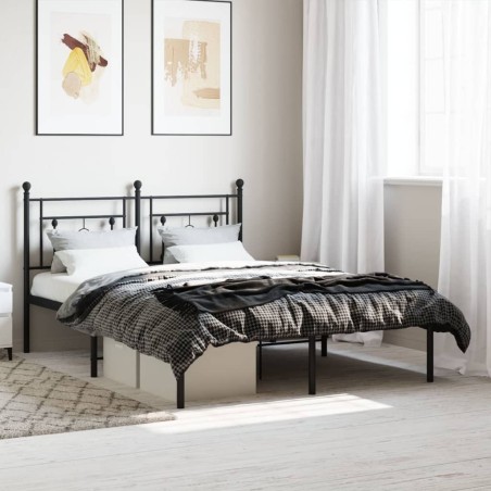 Cadre de lit métal sans matelas avec tête de lit noir 135x190cm 