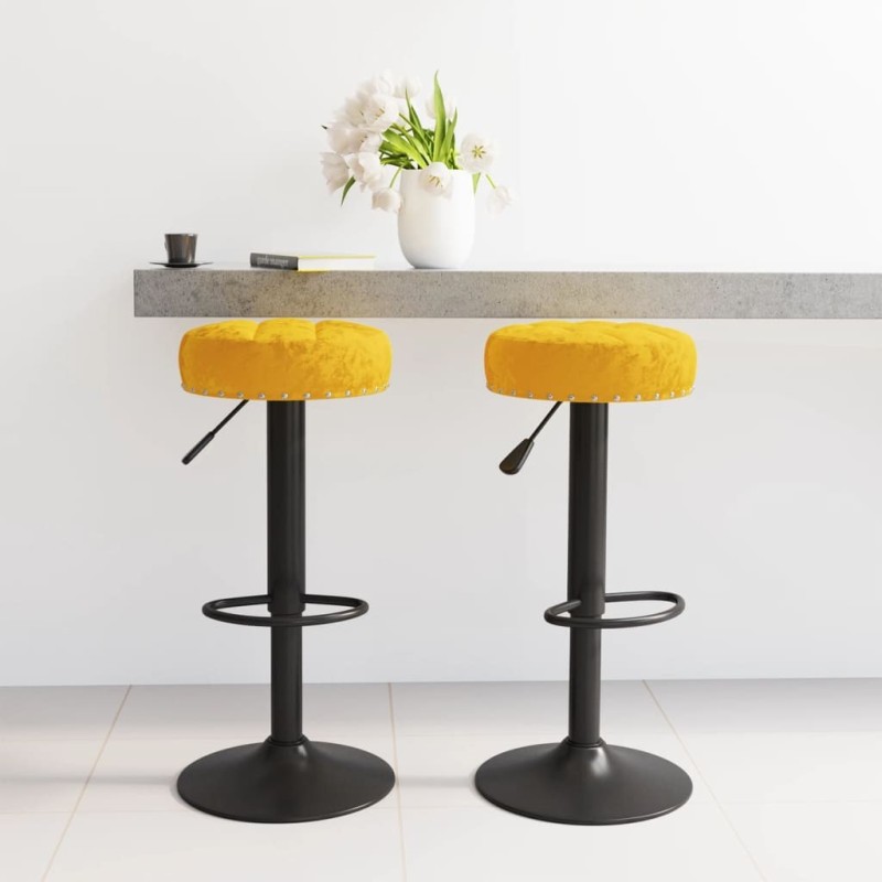 Tabourets de bar lot de 2 jaune moutarde velours Tabourets de bar lot de 2 jaune moutarde velours