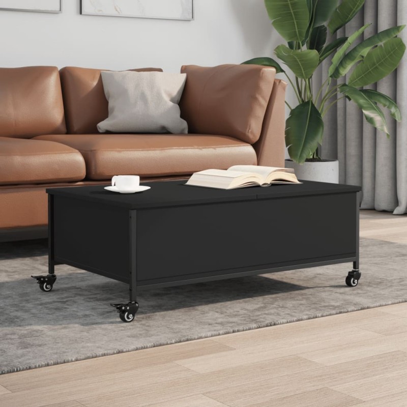 Table basse avec roulettes noir 91x55x34 cm bois d'ingénierie Table basse avec roulettes noir 91x55x34 cm bois d'ingénierie
