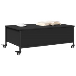 Table basse avec roulettes noir 91x55x34 cm bois d'ingénierie 