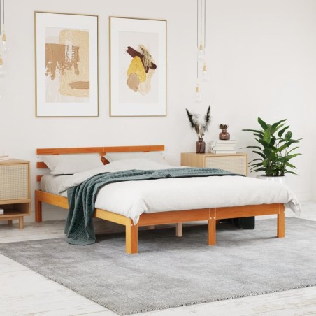 Cadre de lit sans matelas cire marron 120x200cm bois pin massif 