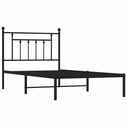 Cadre de lit métal sans matelas avec tête de lit noir 100x190cm 