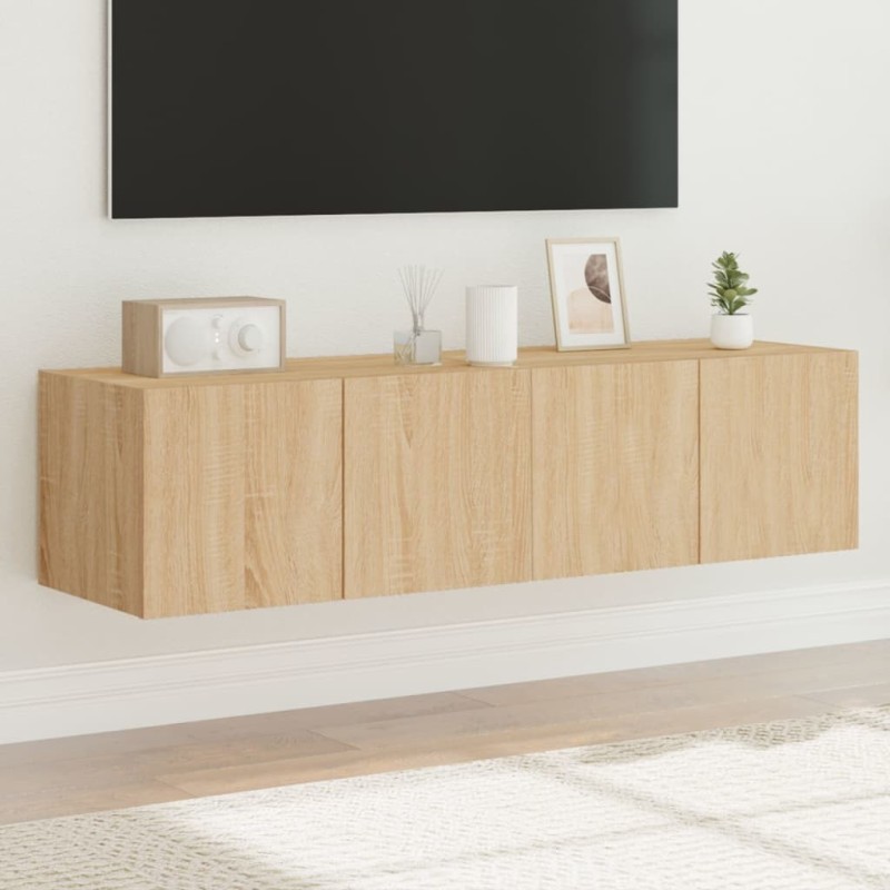 Meubles TV muraux lumières LED 2 pcs chêne sonoma 60x35x31 cm 