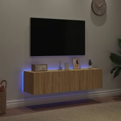 Meubles TV muraux lumières LED 2 pcs chêne sonoma 60x35x31 cm 