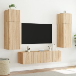 Meubles TV muraux lumières LED 2 pcs chêne sonoma 60x35x31 cm 