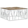 Table basse argenté acier inoxydable/bois massif récupération 