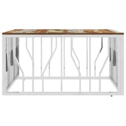 Table basse argenté acier inoxydable/bois massif récupération 