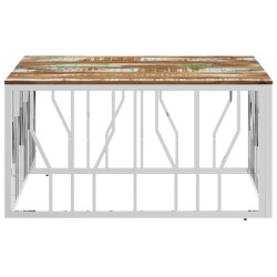 Table basse argenté acier inoxydable/bois massif récupération 