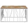 Table basse argenté acier inoxydable/bois massif récupération 