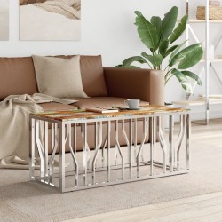 Table basse argenté acier inoxydable/bois massif récupération 