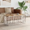 Table basse argenté acier inoxydable/bois massif récupération 