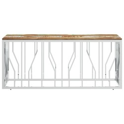 Table basse argenté acier inoxydable/bois massif récupération 