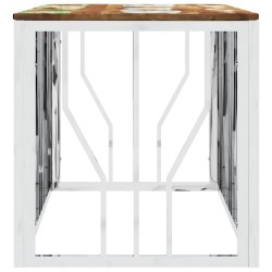 Table basse argenté acier inoxydable/bois massif récupération 