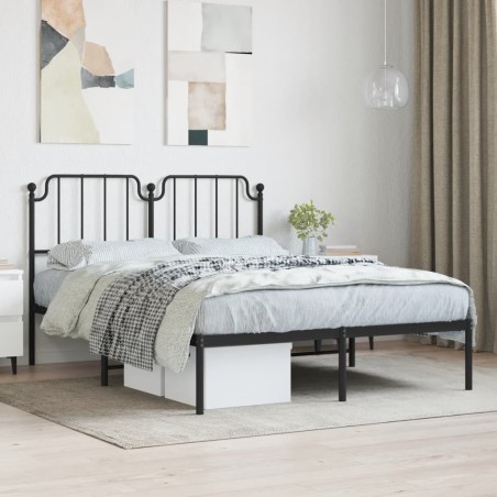 Cadre de lit métal sans matelas avec tête de lit noir 140x200cm 