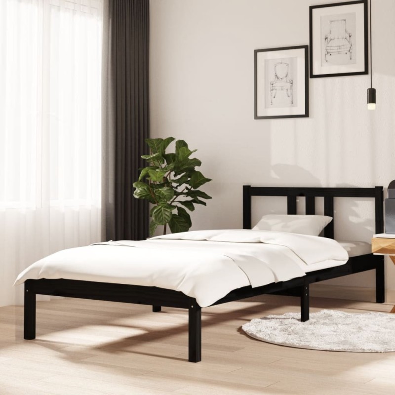 Cadre de lit sans matelas noir bois massif 90x200 cm 