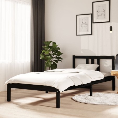 Cadre de lit sans matelas noir bois massif 90x200 cm 