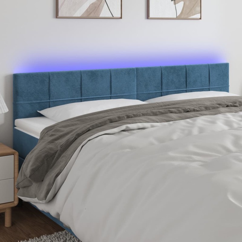 Tête de lit à LED Bleu foncé 200x5x78/88 cm Velours 