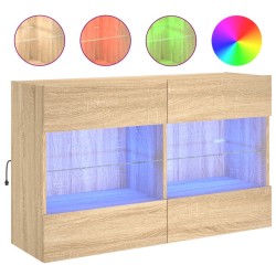 Meuble TV mural avec lumières LED chêne sonoma 98,5x30x60,5 cm 