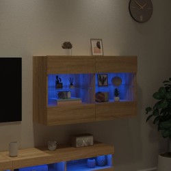 Meuble TV mural avec lumières LED chêne sonoma 98,5x30x60,5 cm 