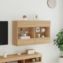 Meuble TV mural avec lumières LED chêne sonoma 98,5x30x60,5 cm 