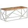 Table basse argenté inox et bois de récupération massif 