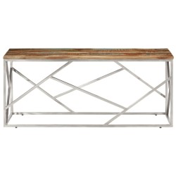 Table basse argenté inox et bois de récupération massif 