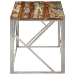 Table basse argenté inox et bois de récupération massif 