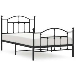 Cadre de lit métal sans matelas avec pied de lit noir 100x190cm 