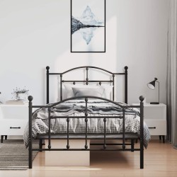 Cadre de lit métal sans matelas avec pied de lit noir 100x190cm 