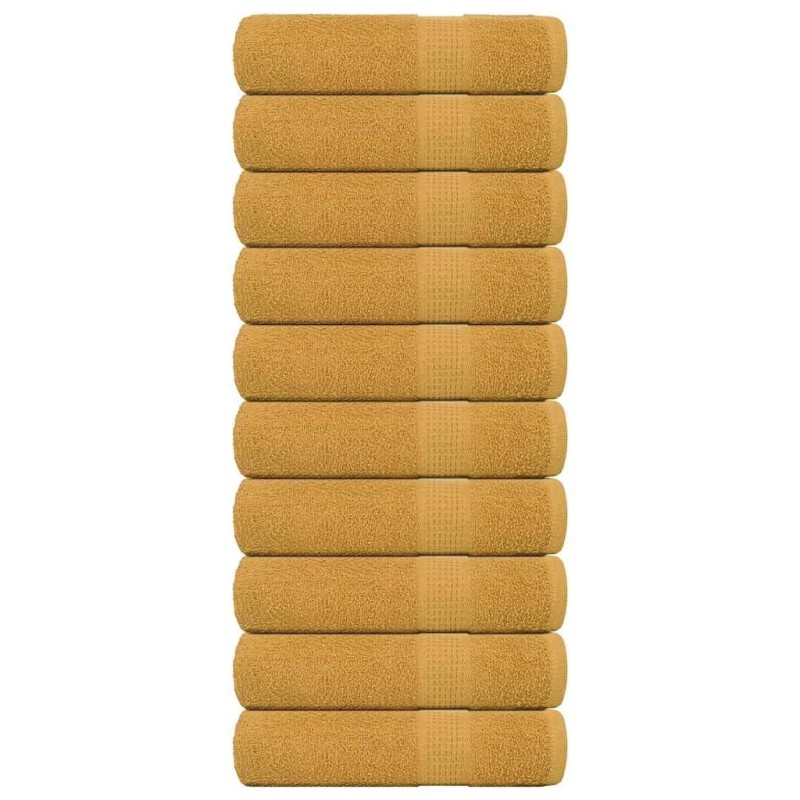 Serviettes de douche 10 pcs doré 70x140 cm 360 g/m² 100% coton 
