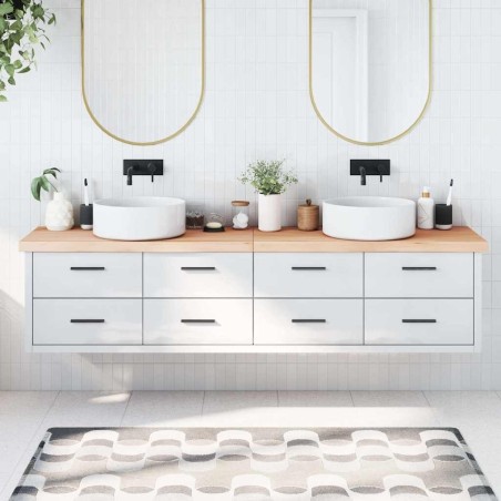 Comptoir de salle de bain 220x30x(2-6)cm bois massif non traité 