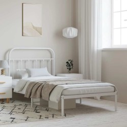 Cadre de lit métal sans matelas et tête de lit blanc 100x190 cm 