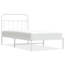 Cadre de lit métal sans matelas et tête de lit blanc 100x190 cm 