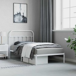 Cadre de lit métal sans matelas et tête de lit blanc 100x190 cm 