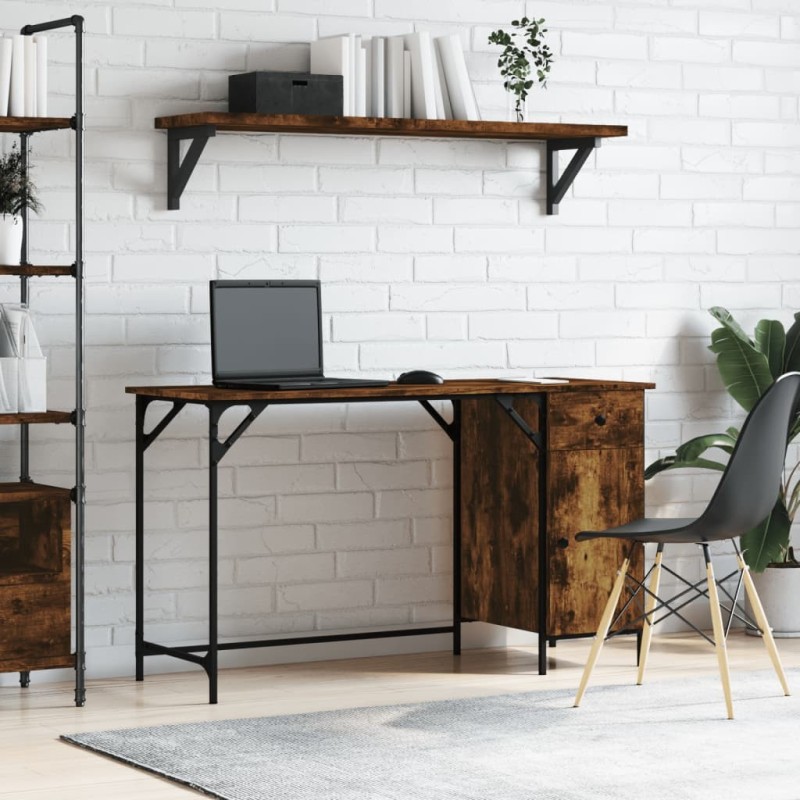 Bureau d'ordinateur chêne fumé 131x48x75 cm bois d’ingénierie Bureau d'ordinateur chêne fumé 131x48x75 cm bois d’ingénierie