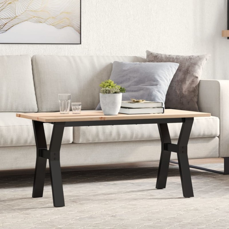 Table basse cadre en Y 100x50x45 cm bois de pin massif et acier Table basse cadre en Y 100x50x45 cm bois de pin massif et acier