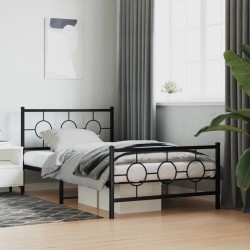 Cadre de lit métal sans matelas avec pied de lit noir 107x203cm 