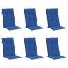 Coussins de chaise de jardin à dossier haut lot de 6 bleu royal 