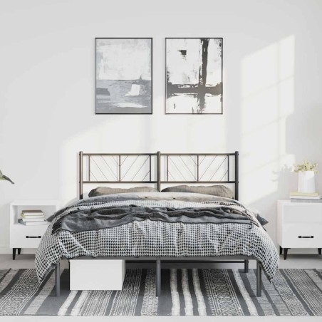 Cadre de lit métal sans matelas avec tête de lit noir 135x190cm 