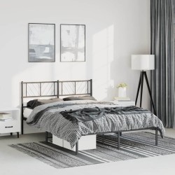 Cadre de lit métal sans matelas avec tête de lit noir 135x190cm 