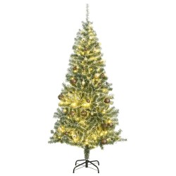 Sapin de Noël artificiel 300 LED&boules&neige floquée 210 cm 