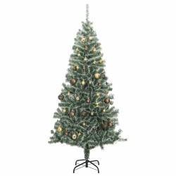 Sapin de Noël artificiel 300 LED&boules&neige floquée 210 cm 