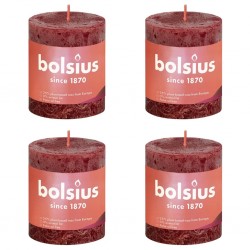 Bolsius Bougies pilier rustiques Shine 4 pcs 80x68 mm Rouge velours 