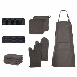 vidaXL Ensemble de serviettes et gants de four porte-pots 15 pcs noir 