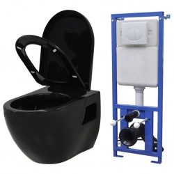 Toilette suspendue au mur avec réservoir caché Céramique Noir 