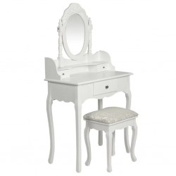 Coiffeuse avec miroir et tabouret Blanc  